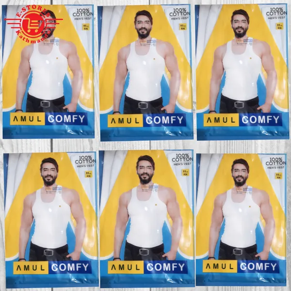 Pack Of 6pcs Amul Comfy Men's Vest 100% Cotton RN